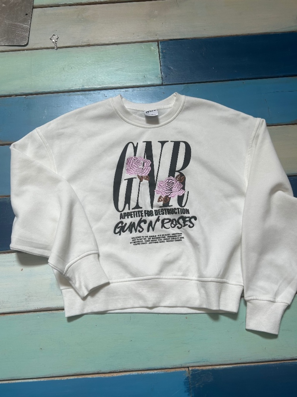 Guns N' Roses Appetite for Destruction White Cropped Sweatshirt Women's XXS